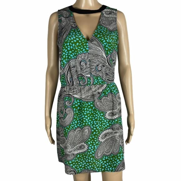 Glam Green, Blue, and Black Patterned Dress - Picture 1 of 12
